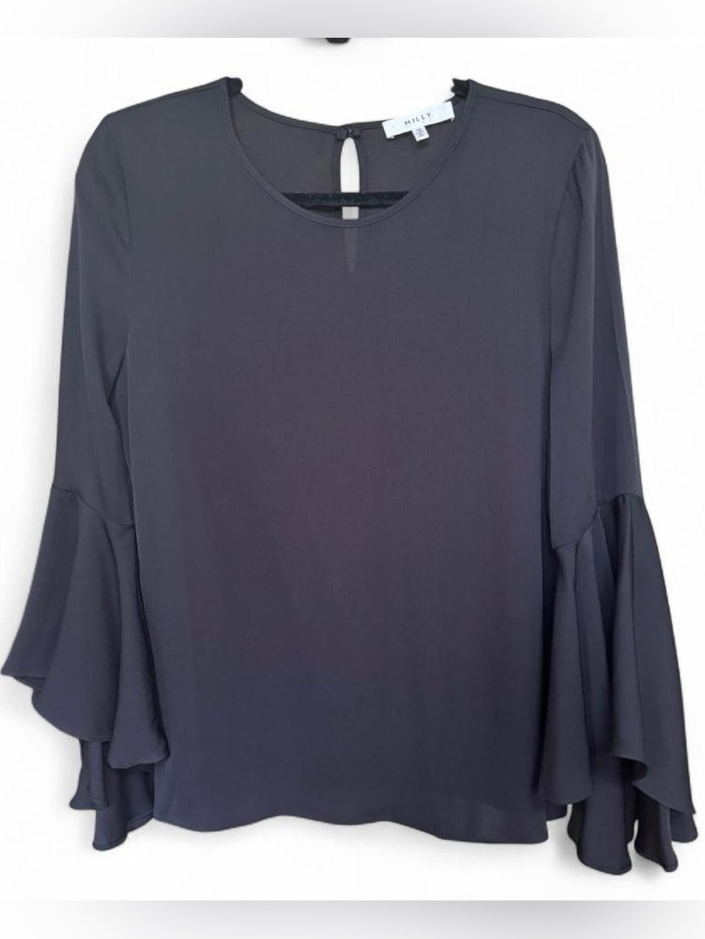 Milly | Tiered Bell Sleeve Silk Blouse | Black | Size 10 | Made in USA 🖤
